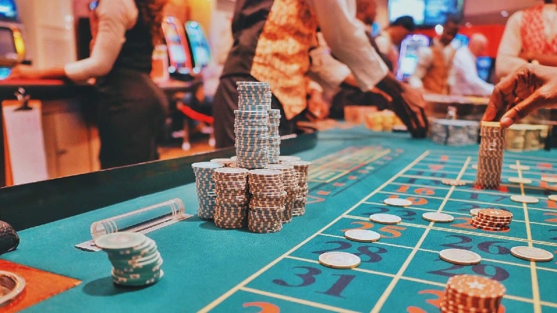 a close up of a casino table